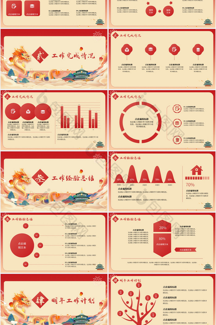 红色国潮龙年工作汇报PPT模板