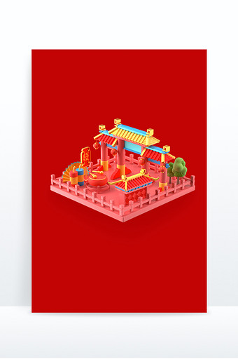 中国风国潮年货节喜庆中式建筑图片