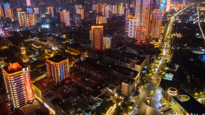 城市武汉汉口天际线灯光秀延时