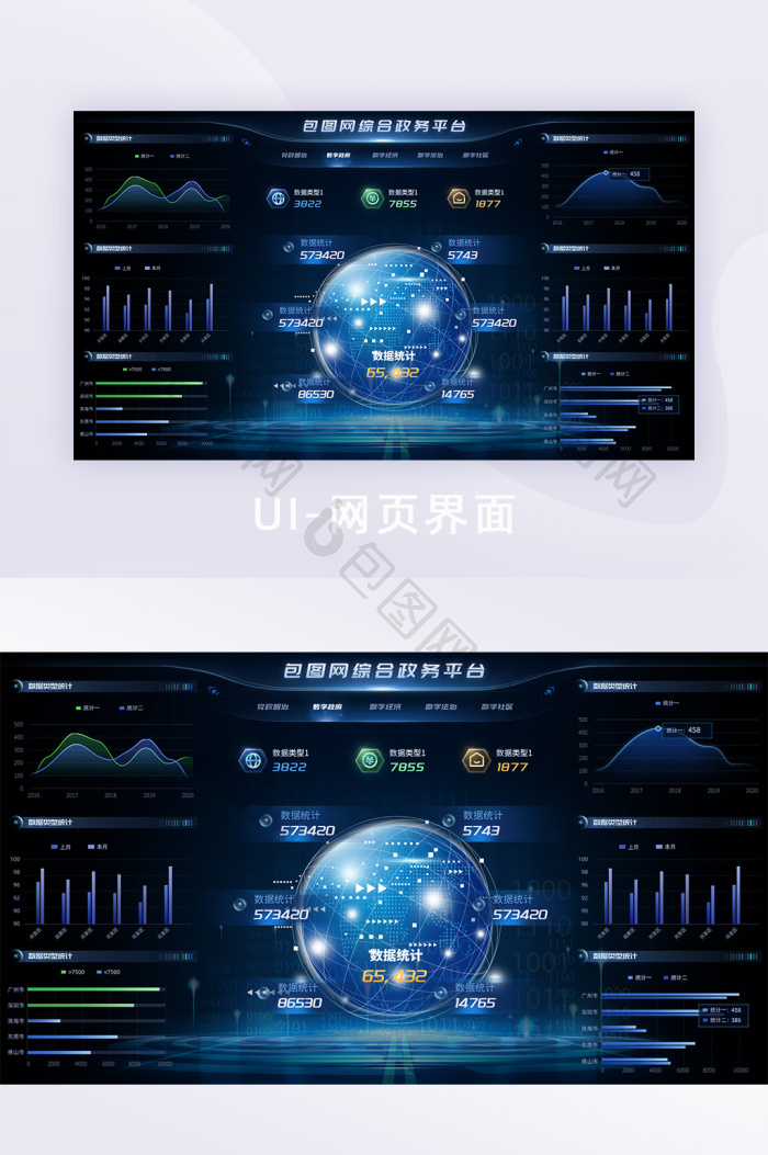 蓝色科技可视化数据大屏-包图网