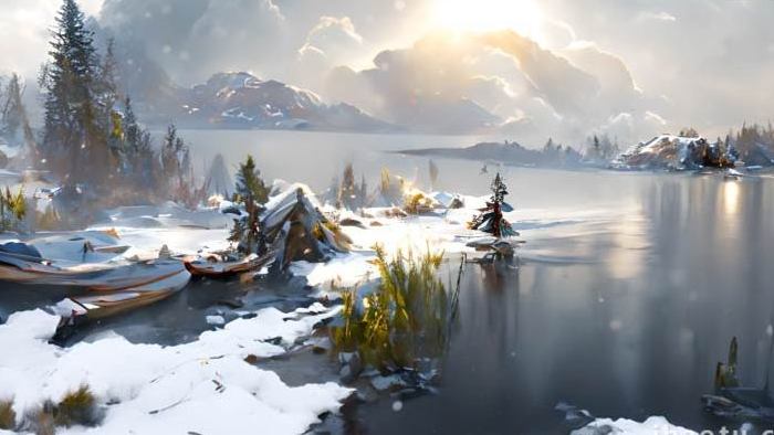 冬季雪山湖泊背景视频