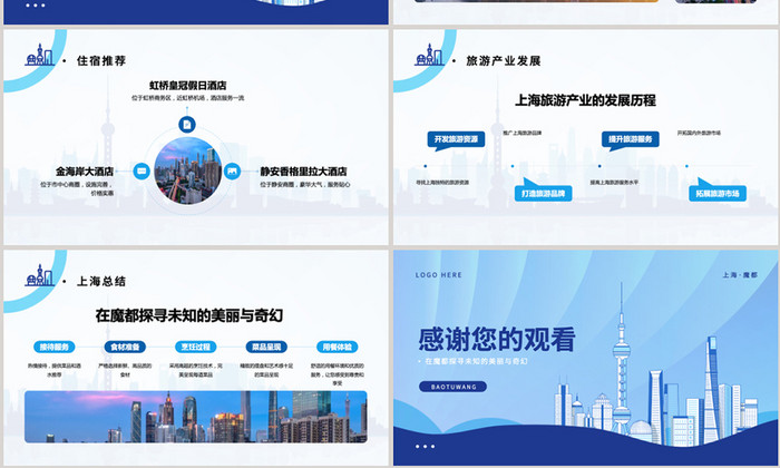 蓝色上海城市旅游介绍PPT模板