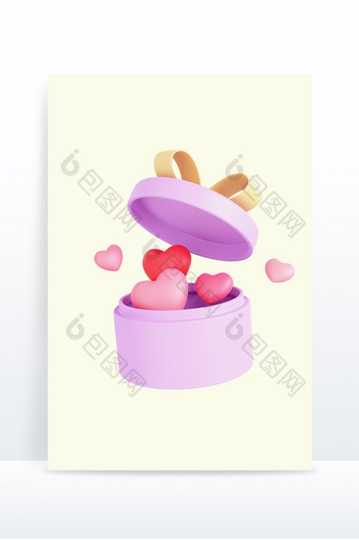 3D爱心礼盒紫色桃心礼物盒图片图片