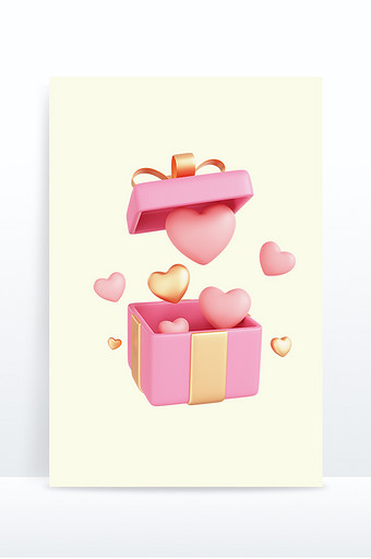 3D粉红色桃心礼物盒图片