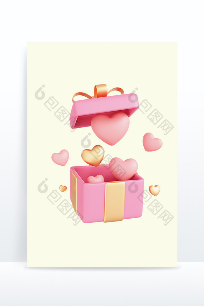 3D粉红色桃心礼物盒图片图片