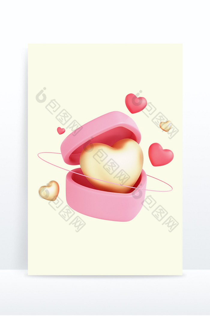 3D爱心礼盒粉红色桃心礼物盒图片图片