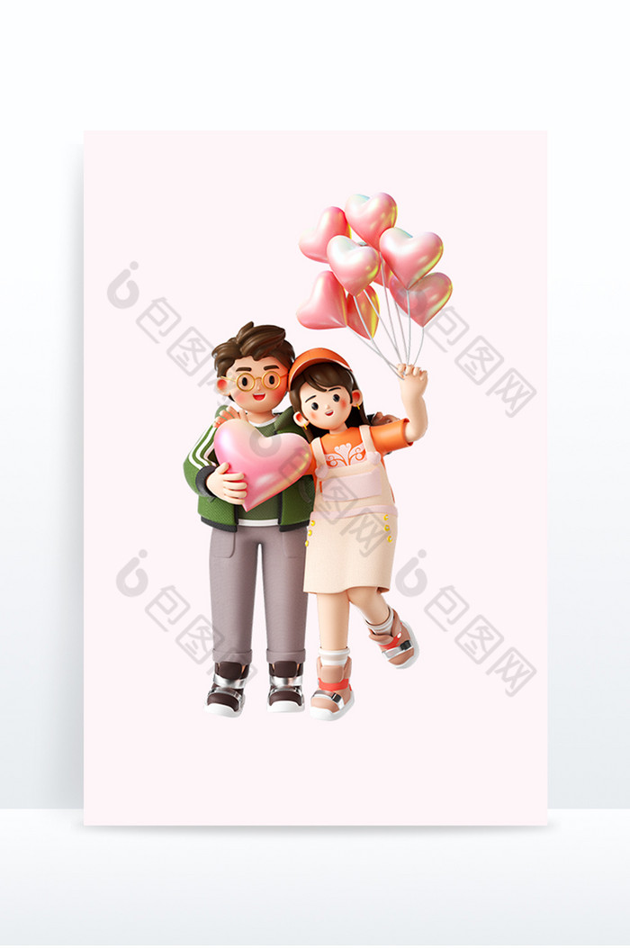 情人节3D情侣人物约会拿气球图片图片