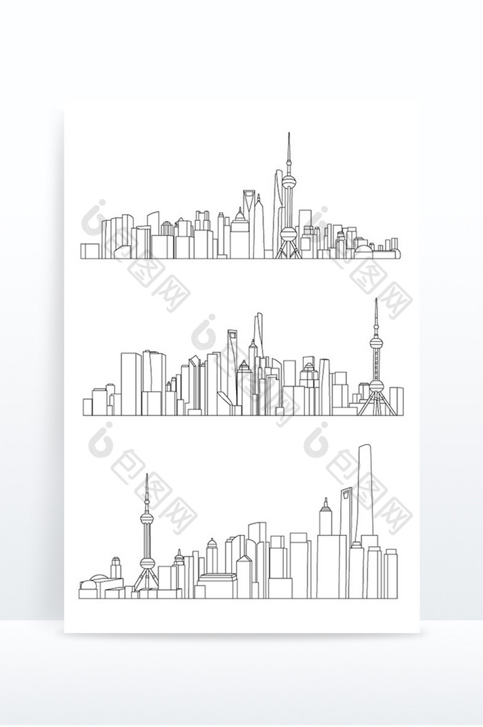 城市上海地标AI矢量线条轮廓