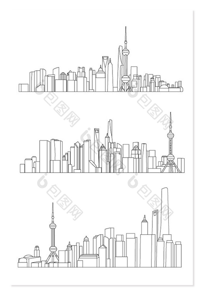 城市上海地标AI矢量线条轮廓