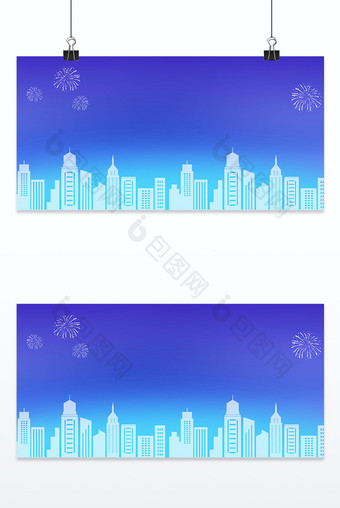 蓝色渐变城市剪影大气背景图片