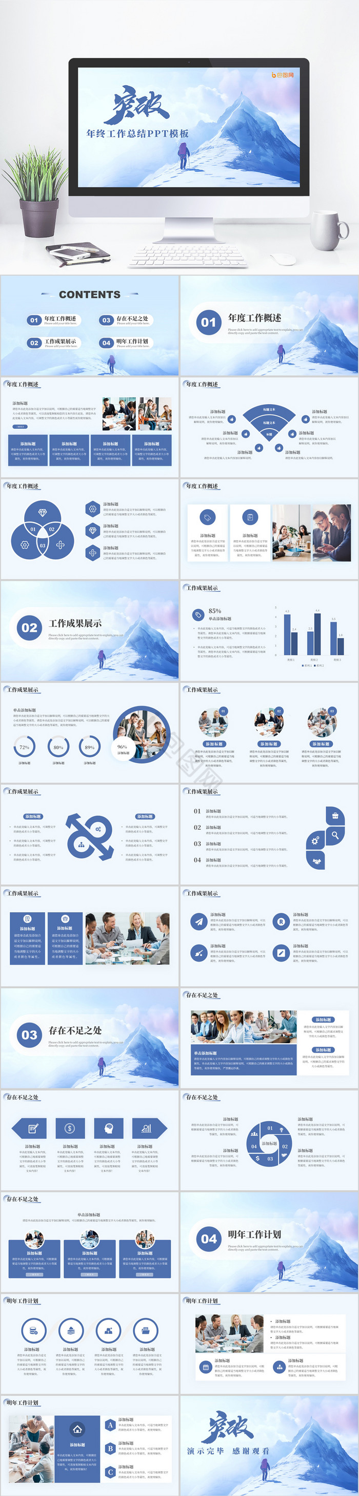 蓝色大气年终总结汇报PPT模板