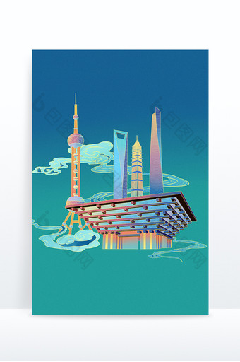 上海城市地标建筑手绘东方明珠图片