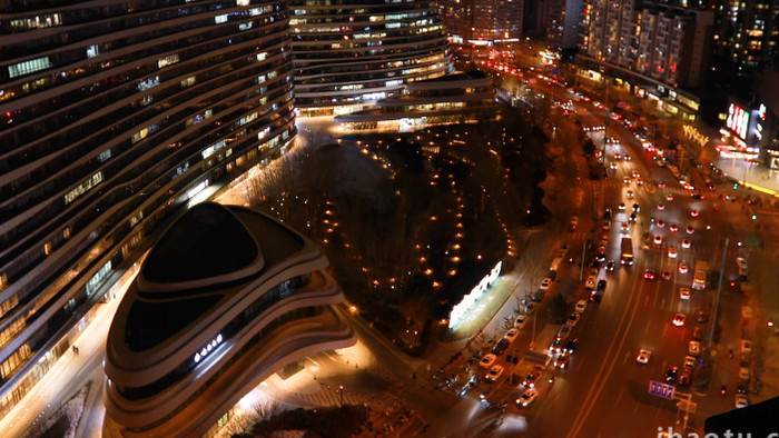 北京望京SOHO商业区夜景空镜