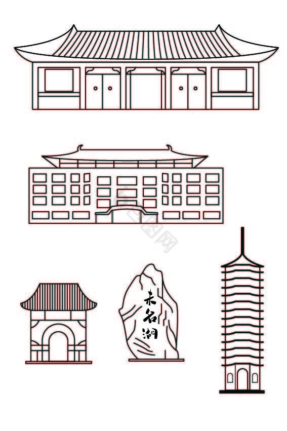 北京大学地标线描图片