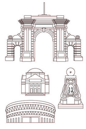 清华大学地标线描素材