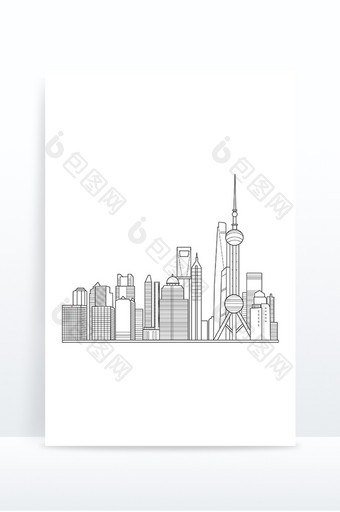线描上海城市地标矢量图图片