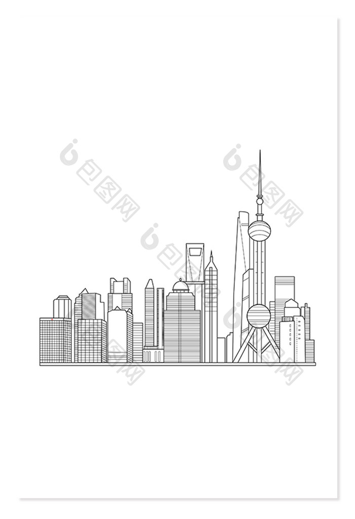 线描上海城市地标矢量图