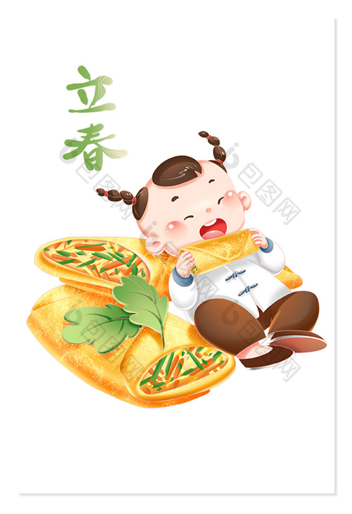 立春儿童吃春饼春季春天美食场景