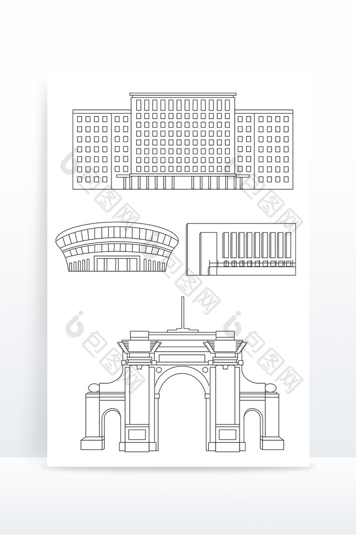 清华大学线描地标图片图片