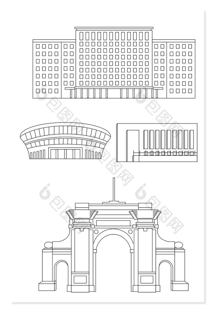 清华大学线描地标元素