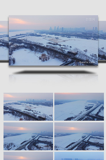 哈尔滨松北区冬天雪景航拍图片