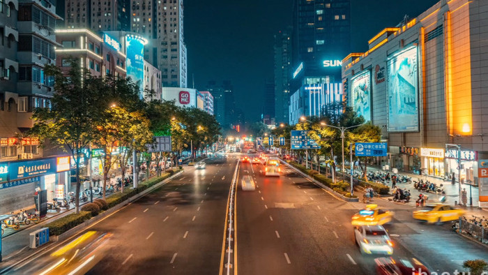 南京正洪街夜景车流延时