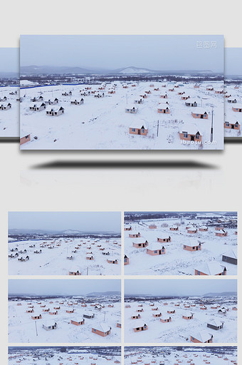 自然震撼东北村庄小木屋雪景航拍图片