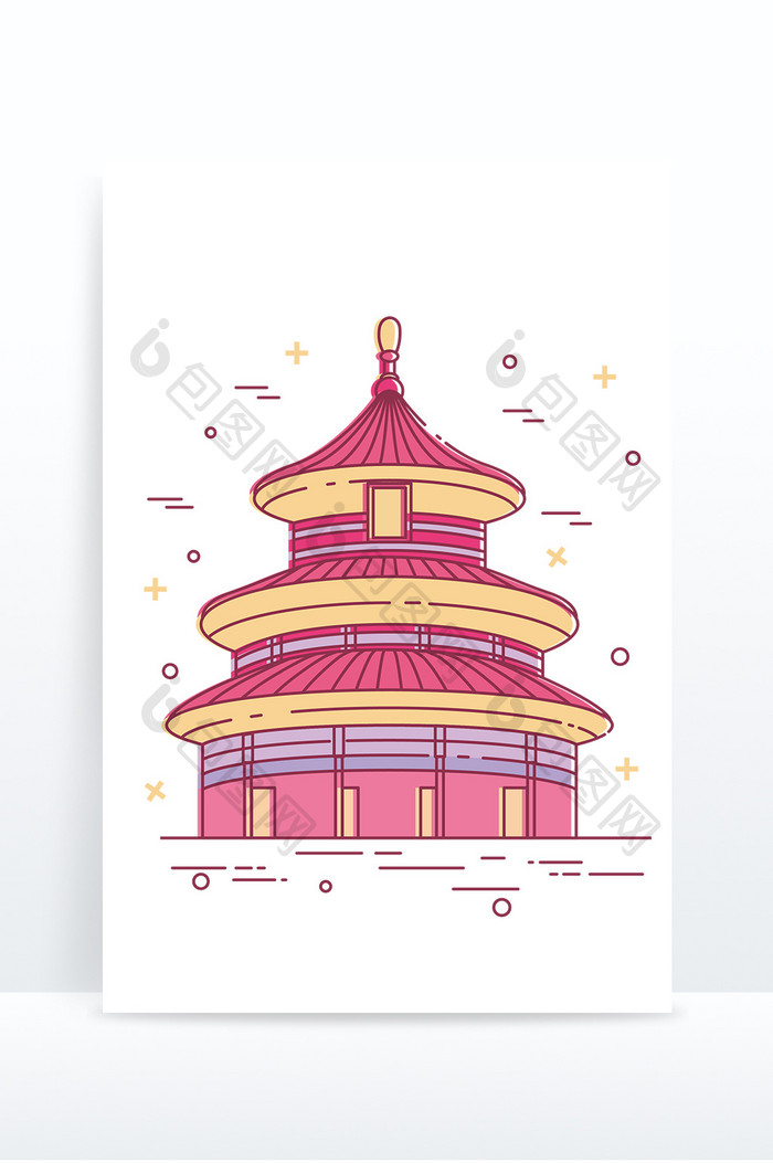 北京线描建筑地标元素