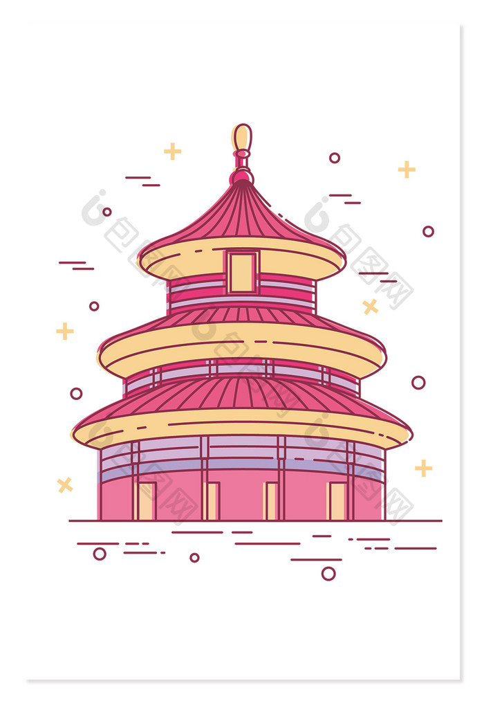 北京线描建筑地标元素