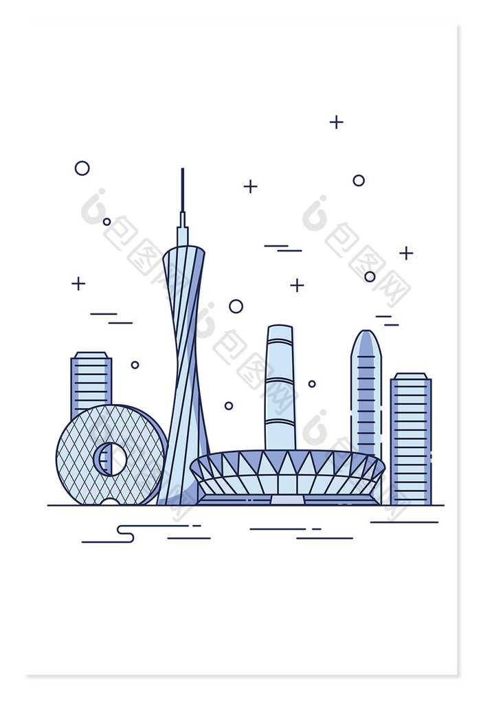 深圳重点城市线描地标元素