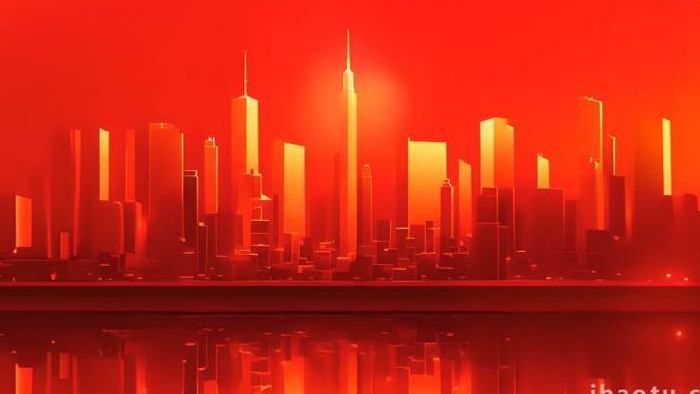 金色城市建筑轮廓红色喜庆背景
