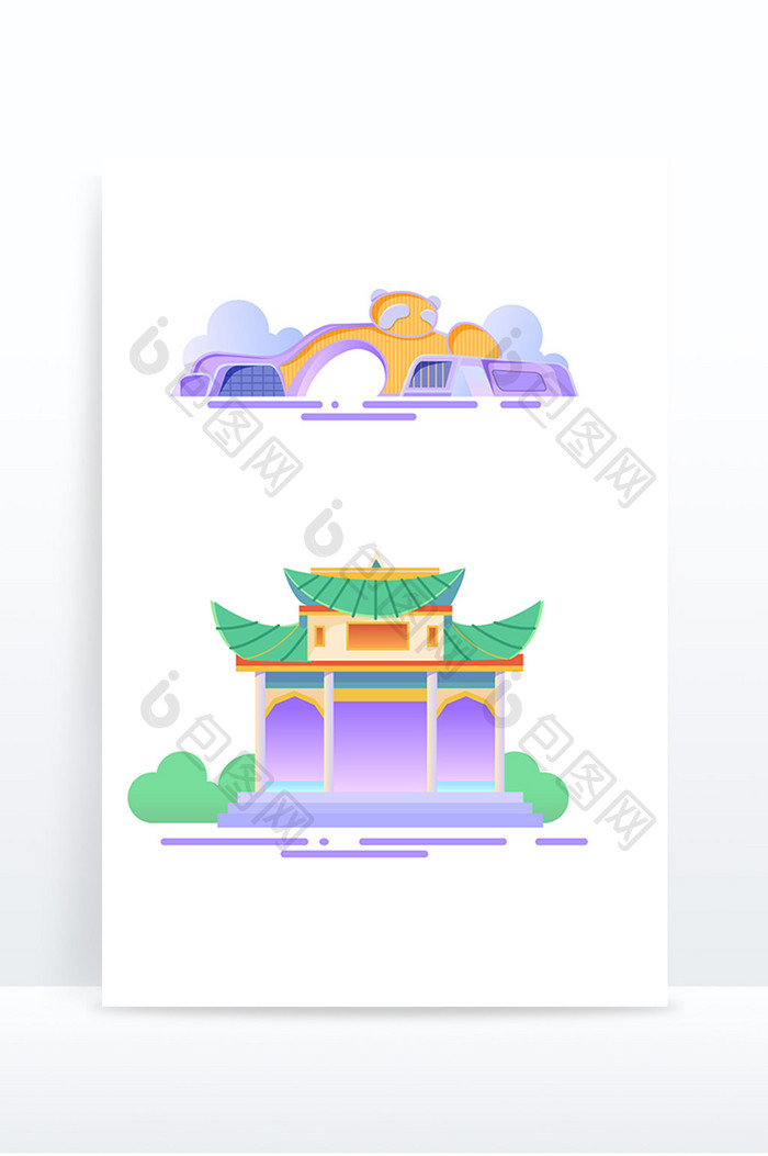 成都美城市标志性建筑渐变插画