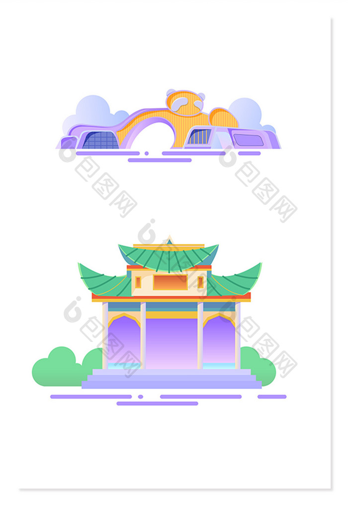 成都美城市标志性建筑渐变插画