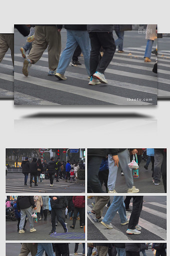 城市人群过马路行人4K实拍图片