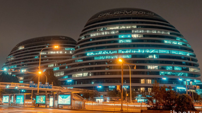 北京银河soho夜景车流延时