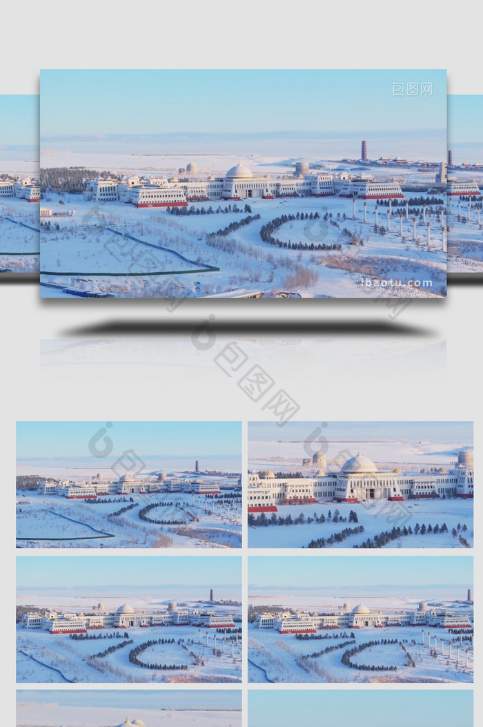 呼伦贝尔冬天蒙古族建筑雪景航拍