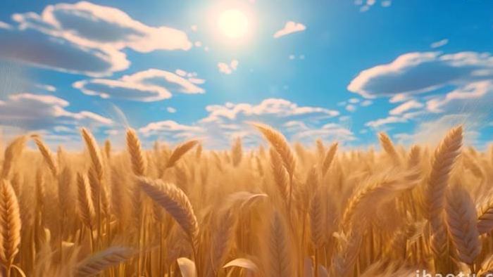 小麦丰收麦田田野天空背景视频