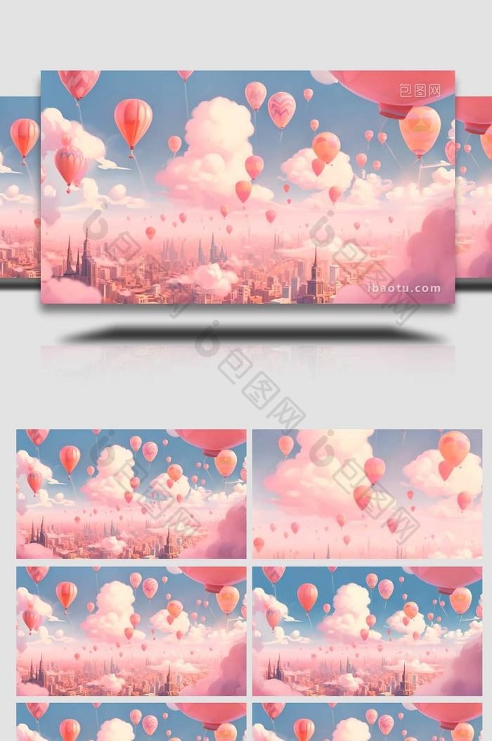 粉色治愈气球天空背景视频