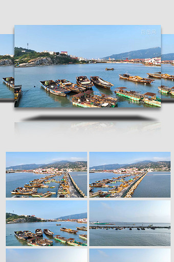 海边渔村渔船渔村港湾4K航拍图片