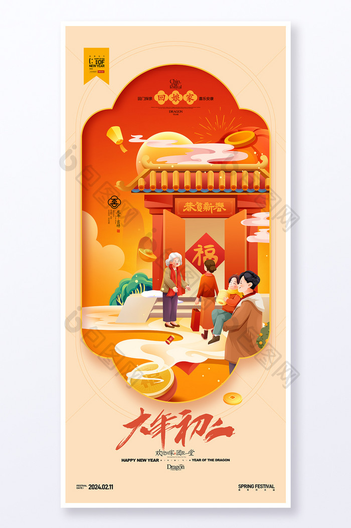 大年初二回娘家年俗新年春节龙年套图系列海报