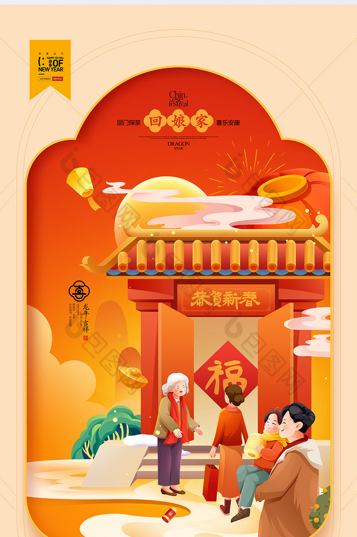 大年初二回娘家年俗新年春节龙年套图系列海报