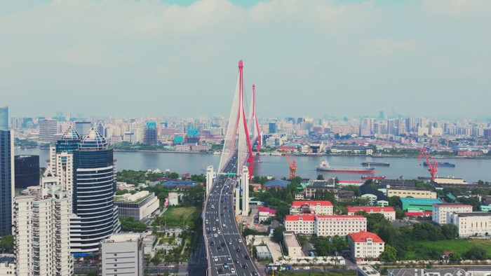 上海杨浦大桥水陆交通航拍