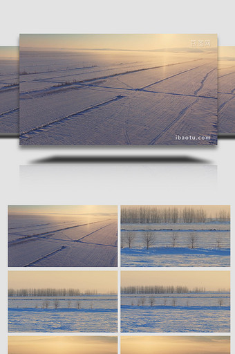 冬季冰雪覆盖的田地风光航拍图片