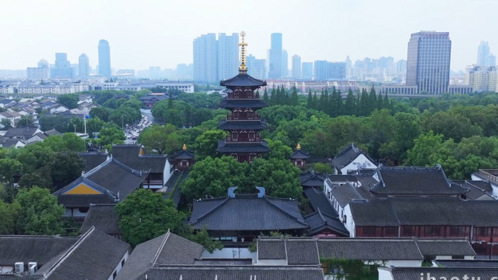 苏州寒山寺普明塔旅游景区航拍