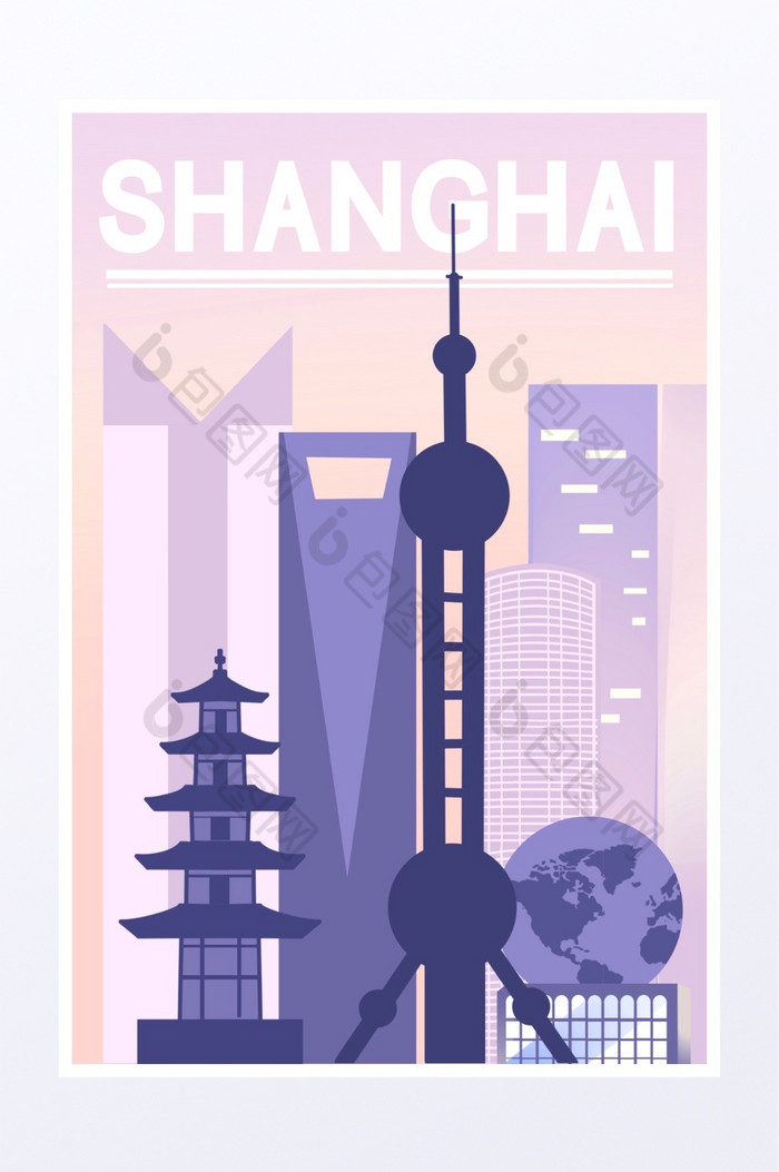 上海城市东方明珠塔剪影插画图片图片