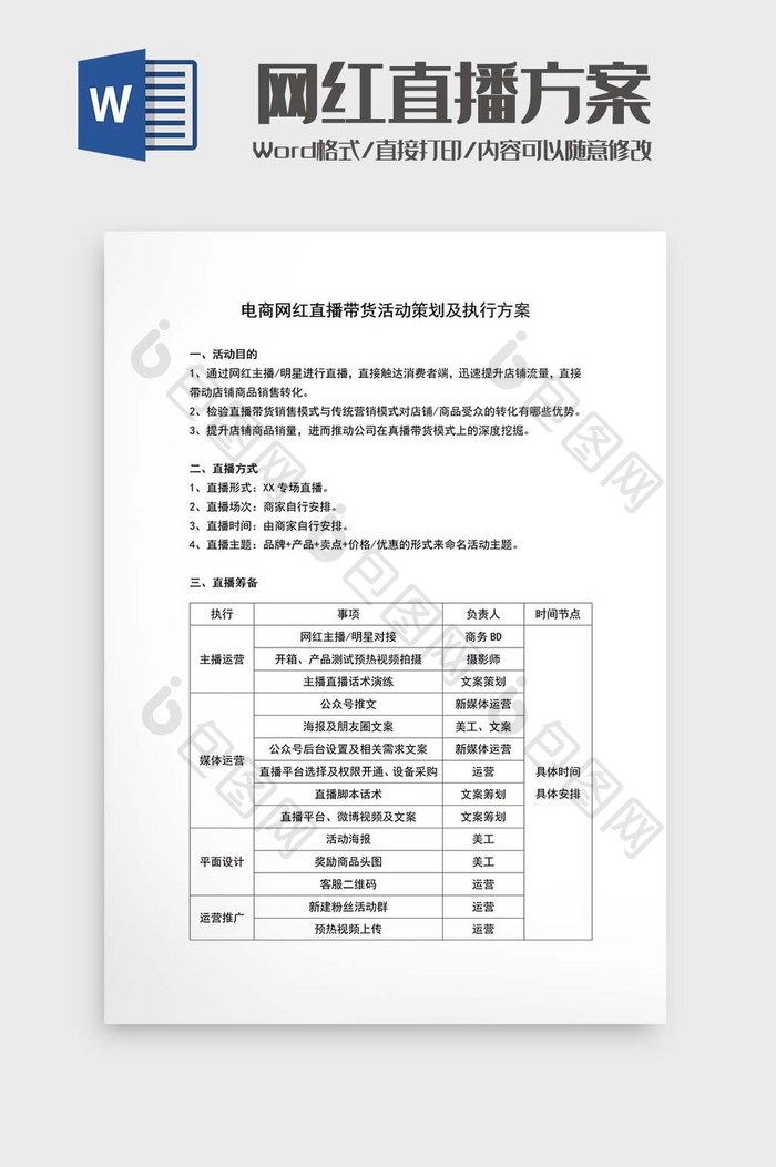 电商网红直播方案Word模板