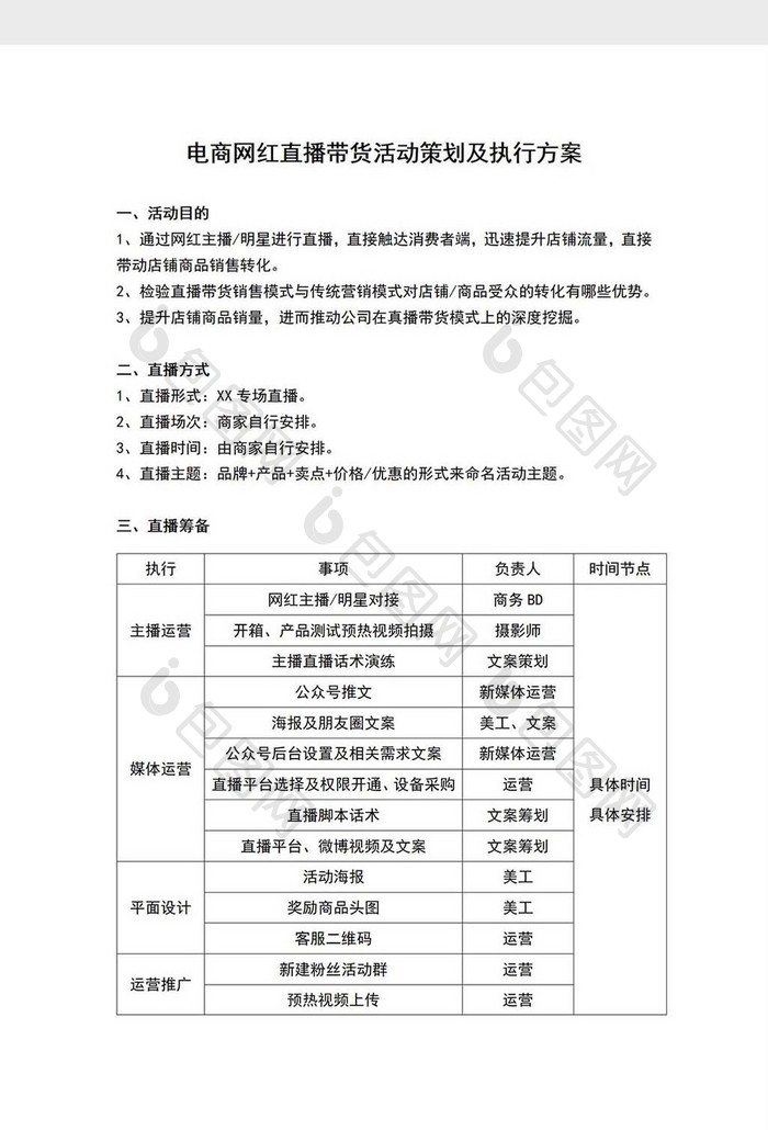 电商网红直播方案Word模板