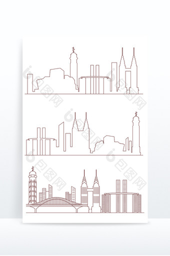 重庆线描城市地标天际线组合图片