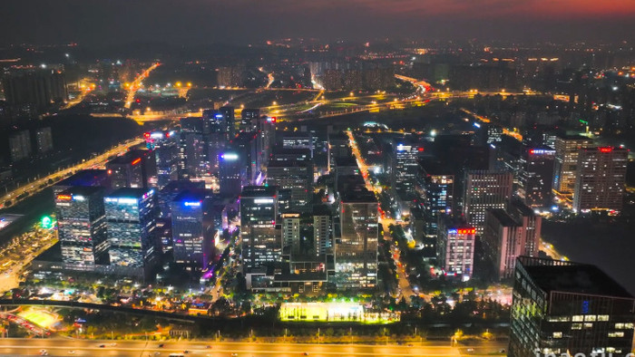南京地标新城科技园夜景4K航拍