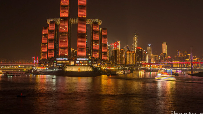 重庆地标来福士建筑夜景延时